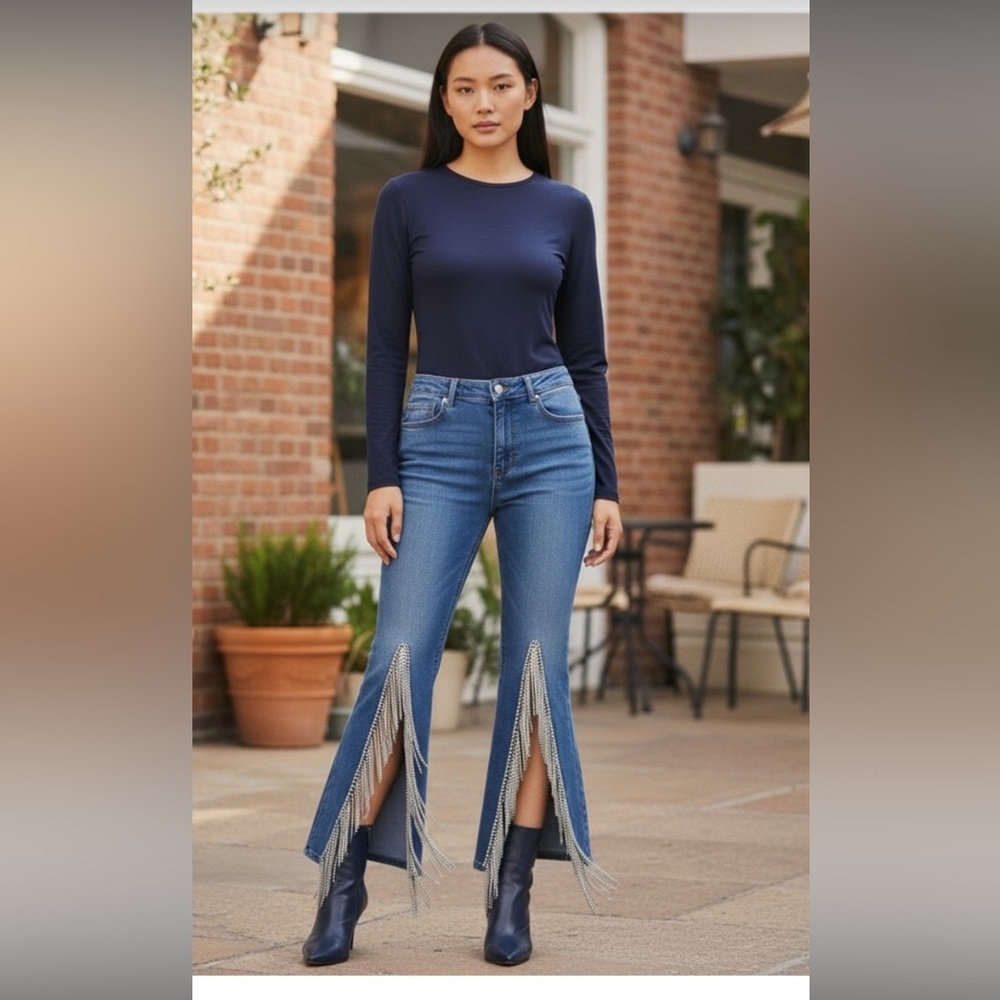 Blue B Rhinestone Fringe Jeans - Picture 2 of 13